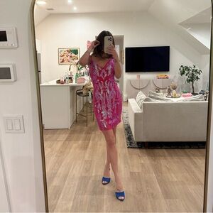 PINK Sequin Sexy Fitted Open Back Jovani Dress | Size 4